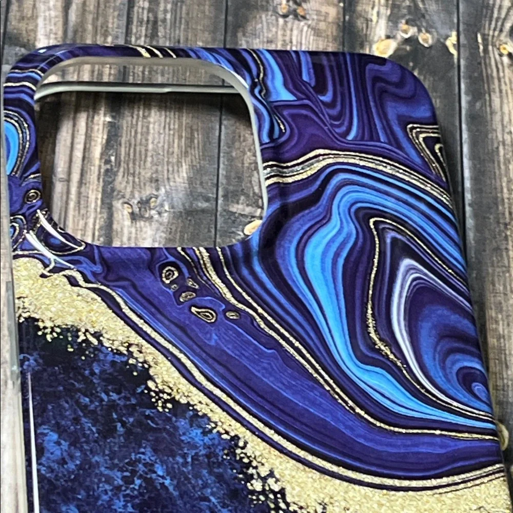 5for$10 Blue And Gold Sparkling Watercolor Marble iPhone 13 Pro Phone Case NWT